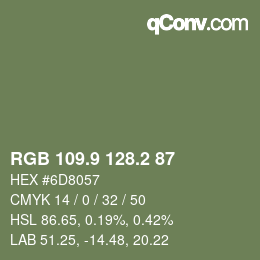 Farbcode: RGB 109.9 128.2 87 | qconv.com