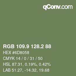 Color code: RGB 109.9 128.2 88 | qconv.com