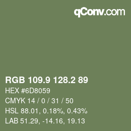 カラーコード: RGB 109.9 128.2 89 | qconv.com