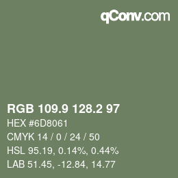 Color code: RGB 109.9 128.2 97 | qconv.com