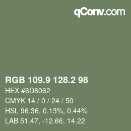 Color code: RGB 109.9 128.2 98 | qconv.com