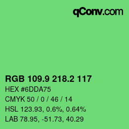 カラーコード: RGB 109.9 218.2 117 | qconv.com