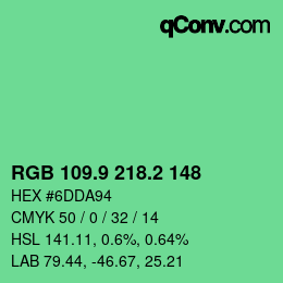 カラーコード: RGB 109.9 218.2 148 | qconv.com