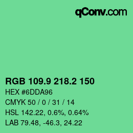 カラーコード: RGB 109.9 218.2 150 | qconv.com
