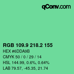 カラーコード: RGB 109.9 218.2 155 | qconv.com