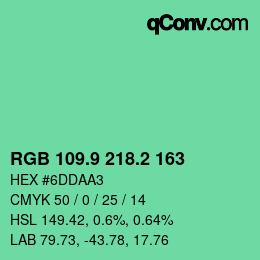 カラーコード: RGB 109.9 218.2 163 | qconv.com