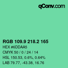 カラーコード: RGB 109.9 218.2 165 | qconv.com