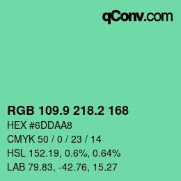 カラーコード: RGB 109.9 218.2 168 | qconv.com
