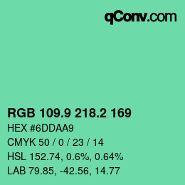 カラーコード: RGB 109.9 218.2 169 | qconv.com
