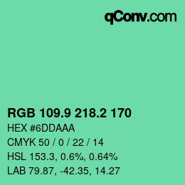 カラーコード: RGB 109.9 218.2 170 | qconv.com