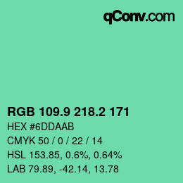 カラーコード: RGB 109.9 218.2 171 | qconv.com
