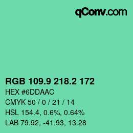 カラーコード: RGB 109.9 218.2 172 | qconv.com
