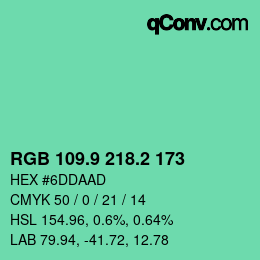 カラーコード: RGB 109.9 218.2 173 | qconv.com
