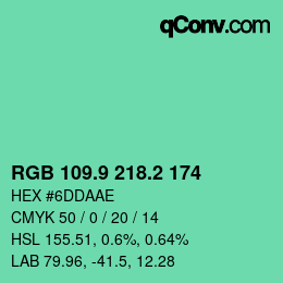 カラーコード: RGB 109.9 218.2 174 | qconv.com