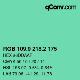 カラーコード: RGB 109.9 218.2 175 | qconv.com