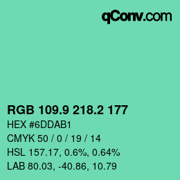 カラーコード: RGB 109.9 218.2 177 | qconv.com