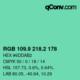 カラーコード: RGB 109.9 218.2 178 | qconv.com