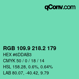 カラーコード: RGB 109.9 218.2 179 | qconv.com