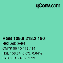 カラーコード: RGB 109.9 218.2 180 | qconv.com