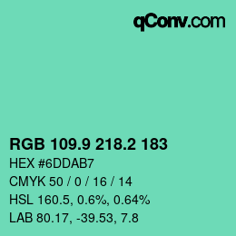 カラーコード: RGB 109.9 218.2 183 | qconv.com