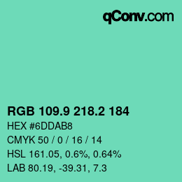 カラーコード: RGB 109.9 218.2 184 | qconv.com