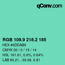カラーコード: RGB 109.9 218.2 185 | qconv.com