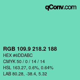 カラーコード: RGB 109.9 218.2 188 | qconv.com