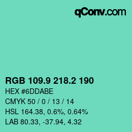 カラーコード: RGB 109.9 218.2 190 | qconv.com