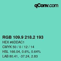 カラーコード: RGB 109.9 218.2 193 | qconv.com