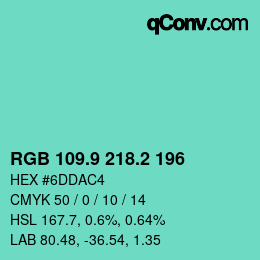 カラーコード: RGB 109.9 218.2 196 | qconv.com