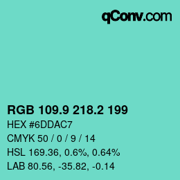 カラーコード: RGB 109.9 218.2 199 | qconv.com