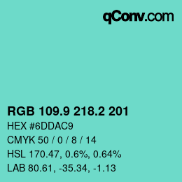 カラーコード: RGB 109.9 218.2 201 | qconv.com