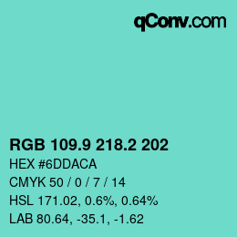 カラーコード: RGB 109.9 218.2 202 | qconv.com