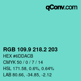 カラーコード: RGB 109.9 218.2 203 | qconv.com