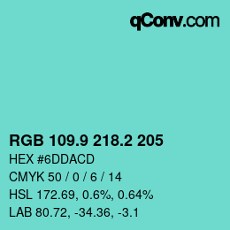 カラーコード: RGB 109.9 218.2 205 | qconv.com