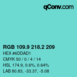 カラーコード: RGB 109.9 218.2 209 | qconv.com
