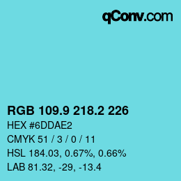 Color code: RGB 109.9 218.2 226 | qconv.com