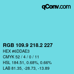 Color code: RGB 109.9 218.2 227 | qconv.com