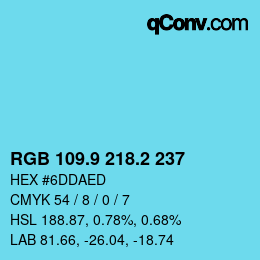 Color code: RGB 109.9 218.2 237 | qconv.com