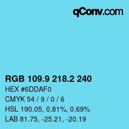 Color code: RGB 109.9 218.2 240 | qconv.com