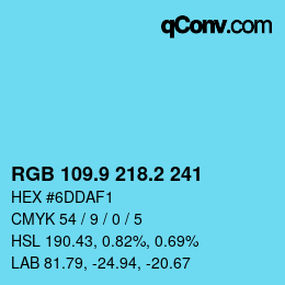 Color code: RGB 109.9 218.2 241 | qconv.com