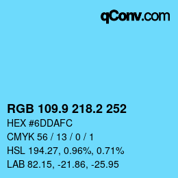 Color code: RGB 109.9 218.2 252 | qconv.com