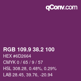 カラーコード: RGB 109.9 38.2 100 | qconv.com