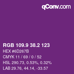 カラーコード: RGB 109.9 38.2 123 | qconv.com