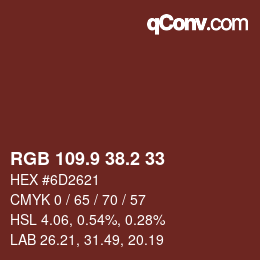 Color code: RGB 109.9 38.2 33 | qconv.com