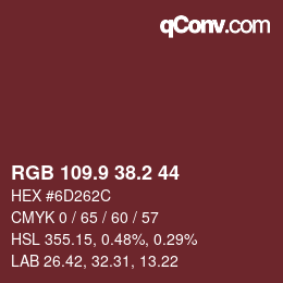 Color code: RGB 109.9 38.2 44 | qconv.com