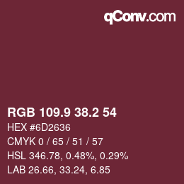 Color code: RGB 109.9 38.2 54 | qconv.com