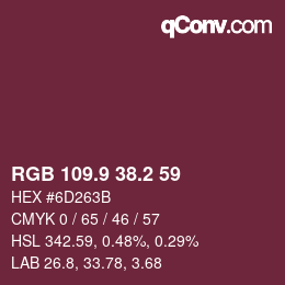 Color code: RGB 109.9 38.2 59 | qconv.com