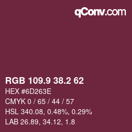 カラーコード: RGB 109.9 38.2 62 | qconv.com
