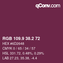 カラーコード: RGB 109.9 38.2 72 | qconv.com